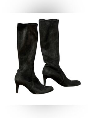 LK Bennett Black Suede Knee-High Heeled Boots - Women's 37